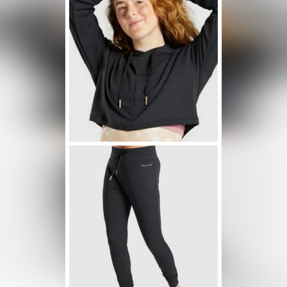 Whitney Simmons X Gymshark Joggers and Cropped Hoodie Set. Black. Size Large.